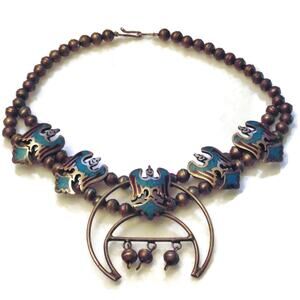 Choker Vintage Native Navajo Turquoise Sterling Silver Squash Blossom Necklace